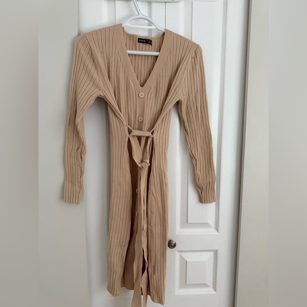 SHEIN Maternity Tan Long Sleeve Ribbed Dress